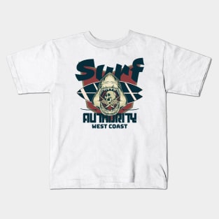 Surf Authority shark skull badge surfboard Kids T-Shirt